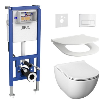 Hangend toilet MIO Rimless + toiletzitting SoftClose MIO + spoelknop DUAL + inbouwmodule + isolerende onderlegger