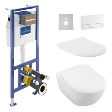 Hangend toilet SUBWAY + toiletbril SoftClose SUBWAY + spoelknop VICONNECT + inbouwmodule VICONNECT + isolerende onderplaat VICONNECT