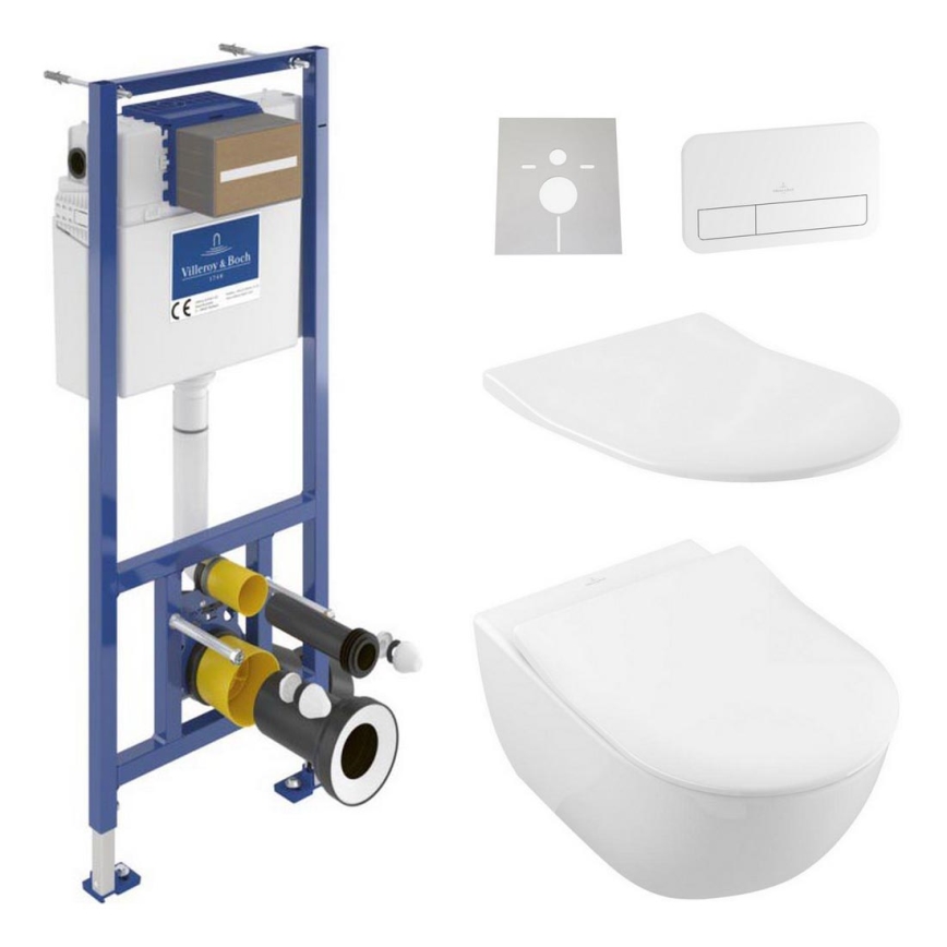 Hangend toilet SUBWAY + toiletbril SoftClose SUBWAY + spoelknop VICONNECT + inbouwmodule VICONNECT + isolerende onderplaat VICONNECT