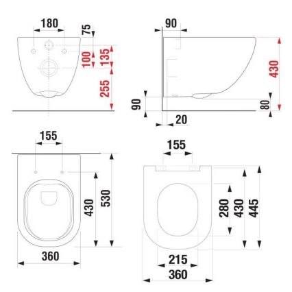 Hangend toilet MIO Rimless + toiletzitting SoftClose MIO + spoelknop DUAL + inbouwmodule + isolerende onderlegger
