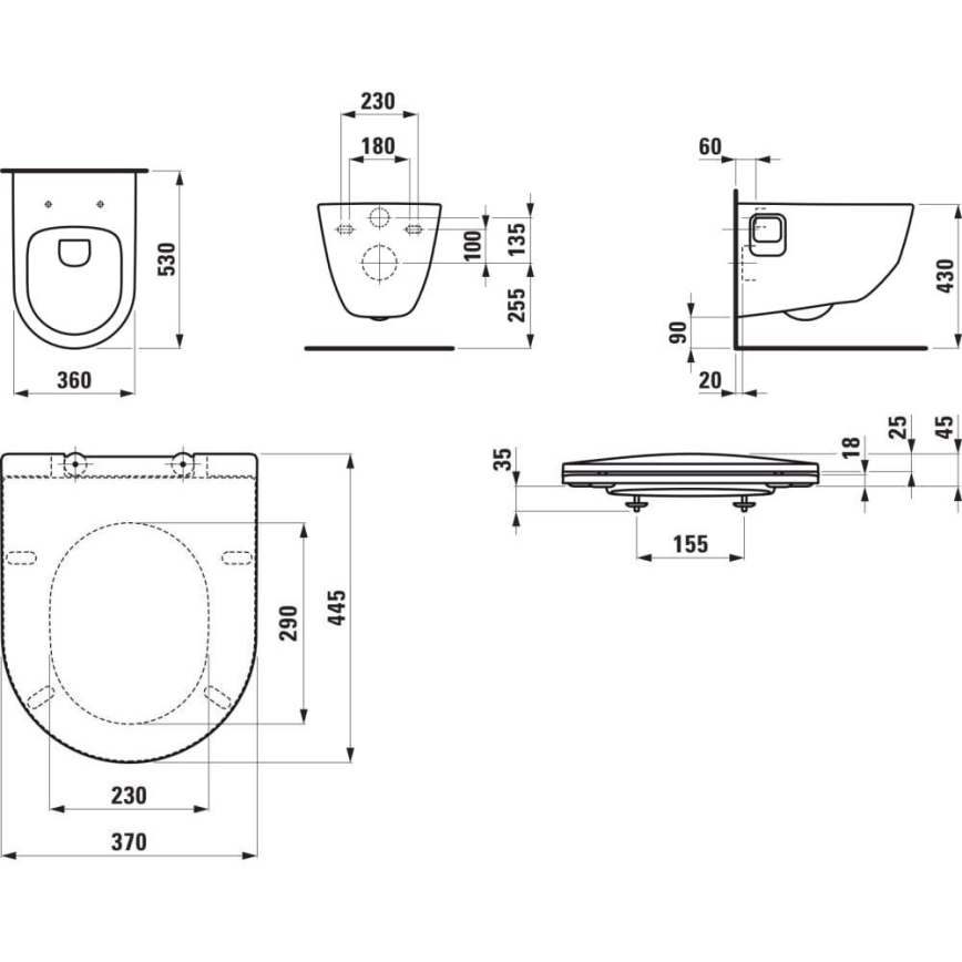 Wandtoilet PRO + toiletzitting SoftClose PRO + spoelknop DUAL LIS + inbouwmodule + isolatieonderlegger