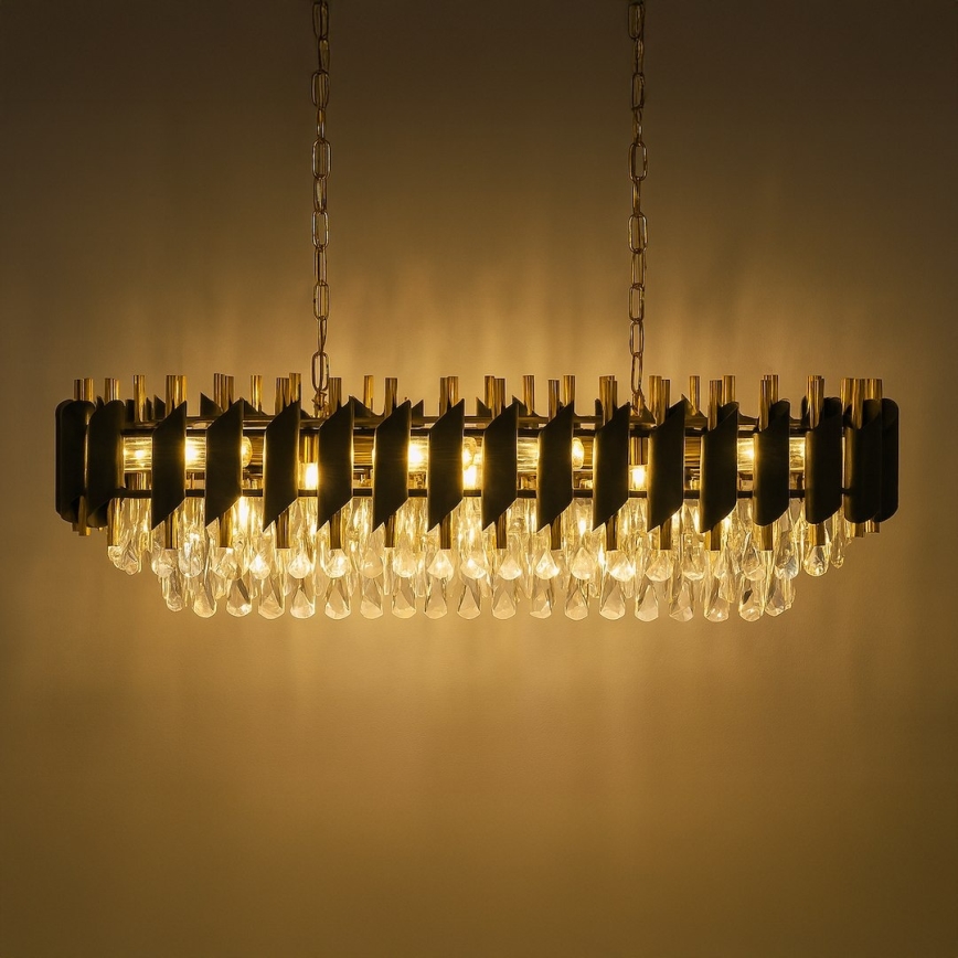 Hangkroonluchter met ketting CRISTAL 10xE14/10W/230V zwart/goud