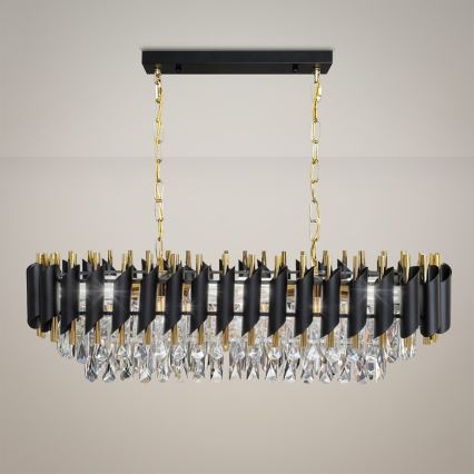 Hangkroonluchter met ketting CRISTAL 10xE14/10W/230V zwart/goud