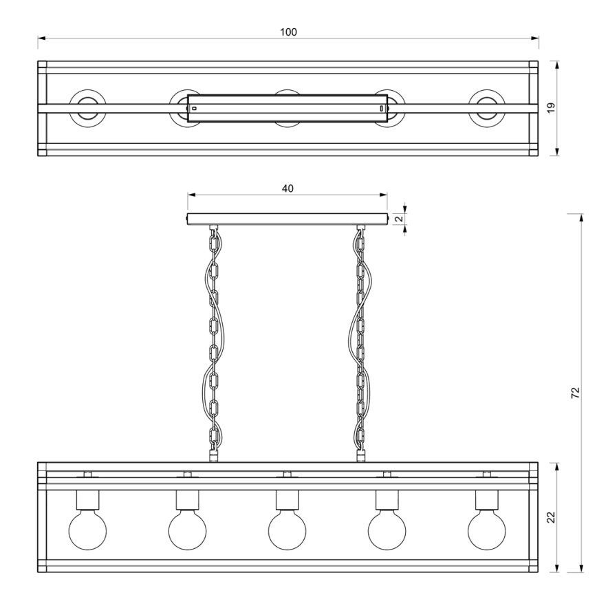 Hanglamp aan een ketting ARNOLD 5xE27/60W/230V zwart