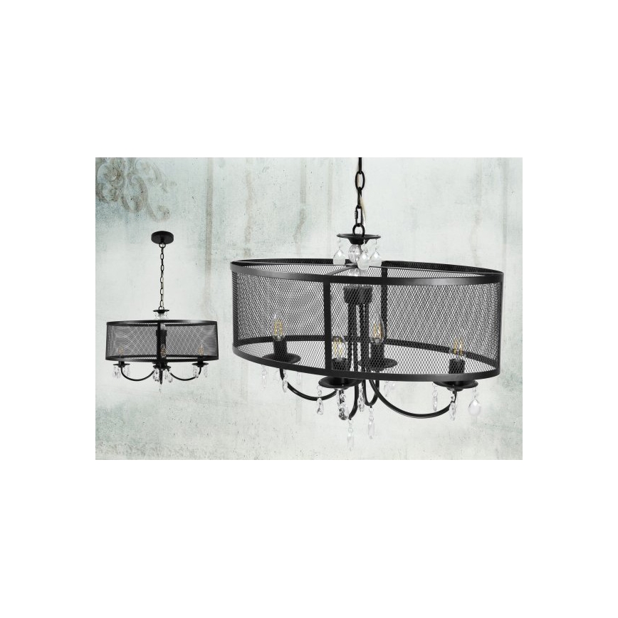 Hanglamp aan een ketting BRESSO 4xE14/12W/230V zwart