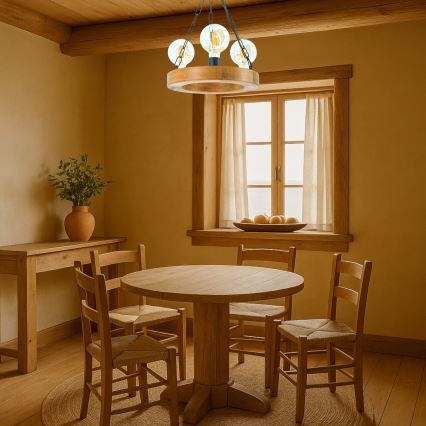 Hanglamp aan een ketting IOS 3xE27/60W/230V diameter 30 cm beuken