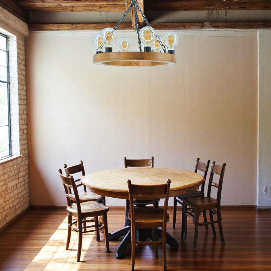 Hanglamp aan een ketting IOS 6xE27/60W/230V diameter 50 cm beuken