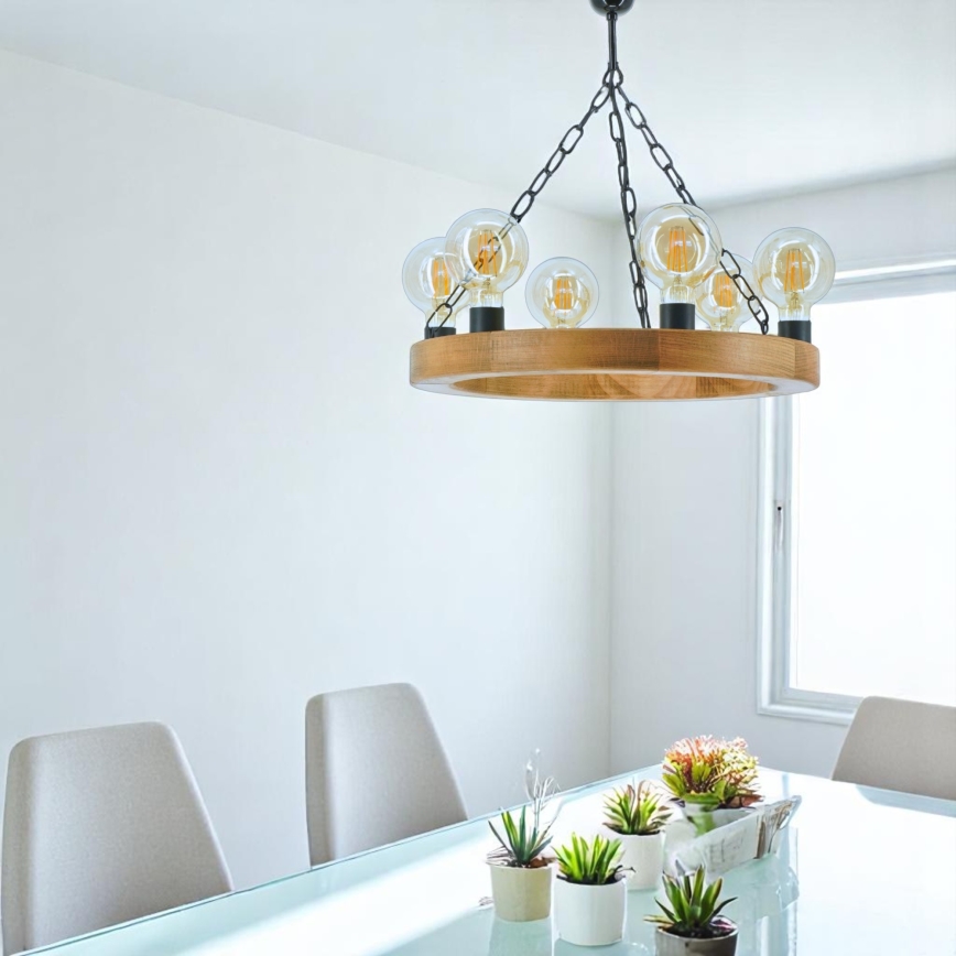 Hanglamp aan een ketting IOS 6xE27/60W/230V diameter 50 cm beuken