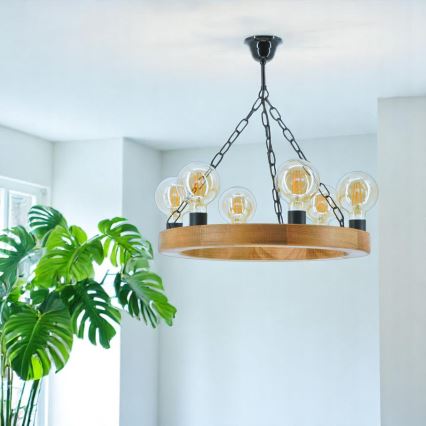 Hanglamp aan een ketting IOS 6xE27/60W/230V diameter 50 cm beuken