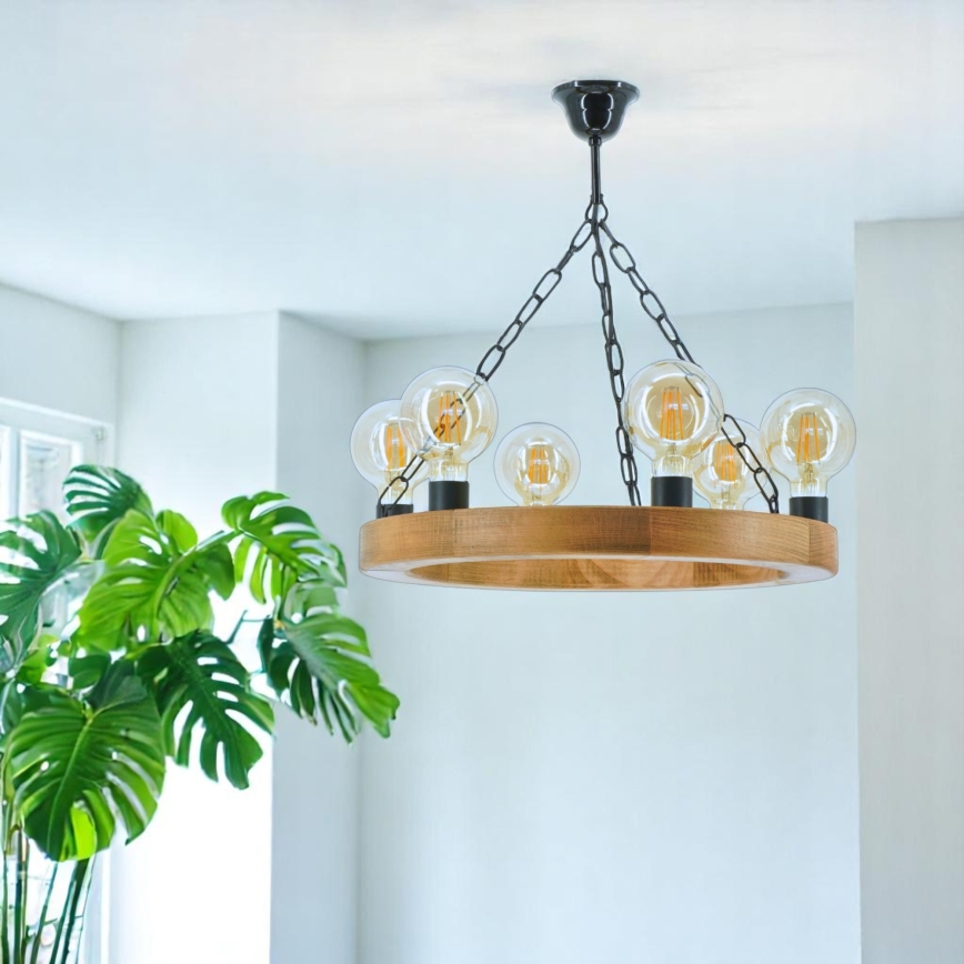 Hanglamp aan een ketting IOS 6xE27/60W/230V diameter 50 cm beuken