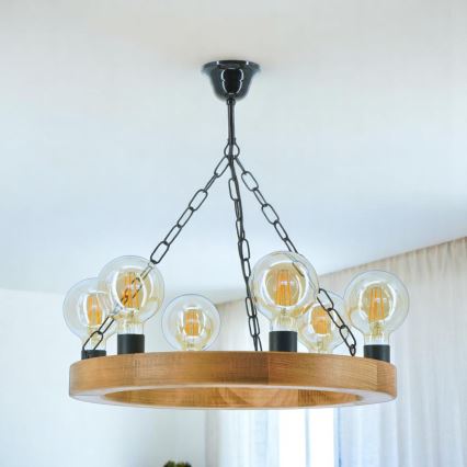 Hanglamp aan een ketting IOS 6xE27/60W/230V diameter 50 cm beuken