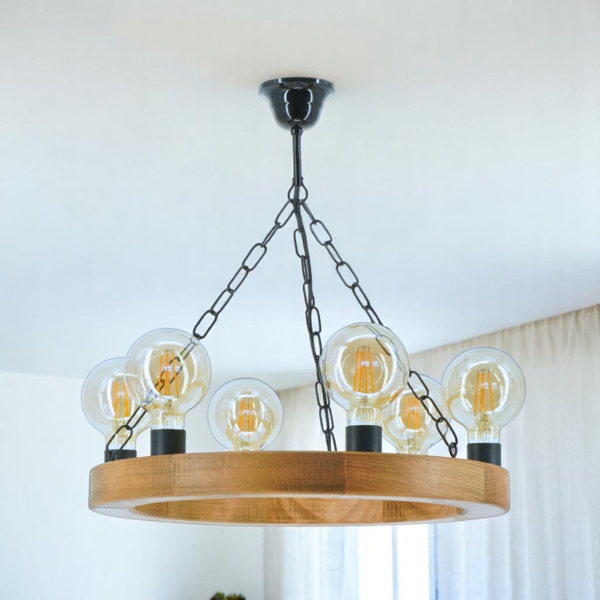 Hanglamp aan een ketting IOS 6xE27/60W/230V diameter 50 cm beuken
