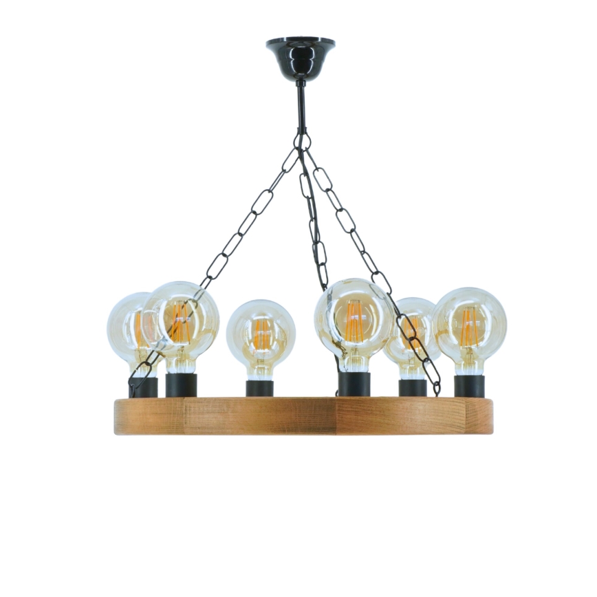 Hanglamp aan een ketting IOS 6xE27/60W/230V diameter 50 cm beuken