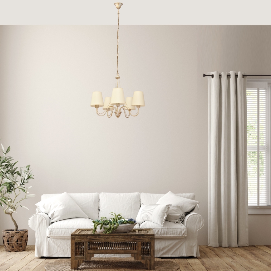 Hanglamp aan een ketting MALBO 5xE27/15W/230V beige