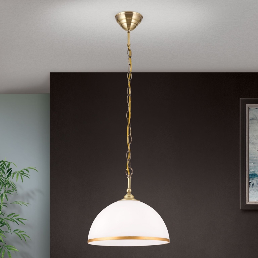 Hanglamp aan een ketting OLD LAMP 1xE27/40W/230V diameter 30 cm wit/messing