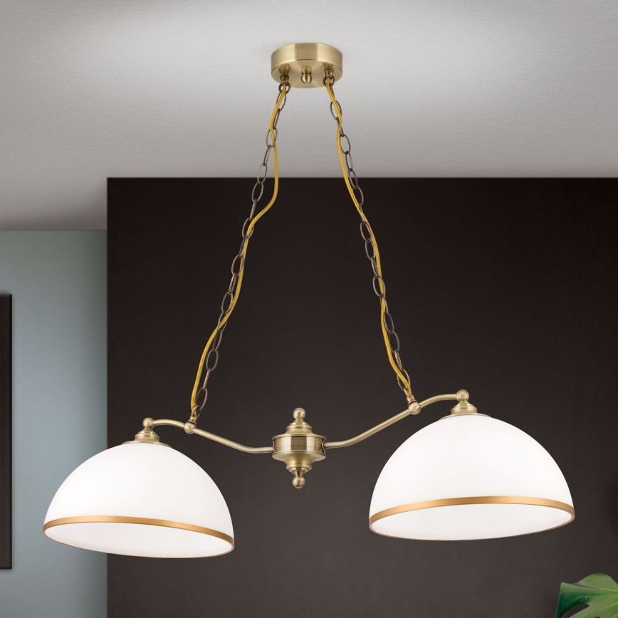 Hanglamp aan een ketting OLD LAMP 2xE27/40W/230V wit/messing