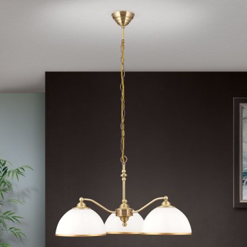 Hanglamp aan een ketting OLD LAMP 3xE27/40W/230V diameter 65 cm wit/messing