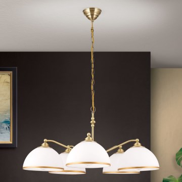 Hanglamp aan een ketting OLD LAMP 5xE27/40W/230V diameter 75 cm wit/messing