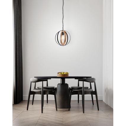 Hanglamp aan een ketting ONDA 1xE27/15W/230V zwart/eiken