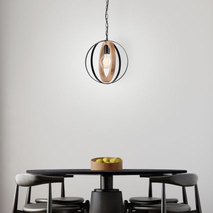 Hanglamp aan een ketting ONDA 1xE27/15W/230V zwart/eiken