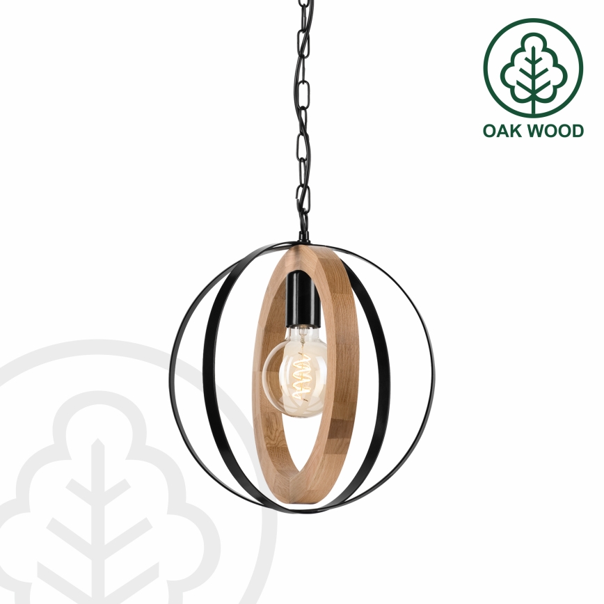 Hanglamp aan een ketting ONDA 1xE27/15W/230V zwart/eiken