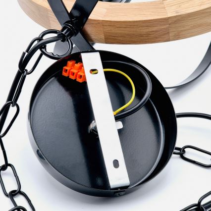 Hanglamp aan een ketting ONDA 1xE27/15W/230V zwart/eiken