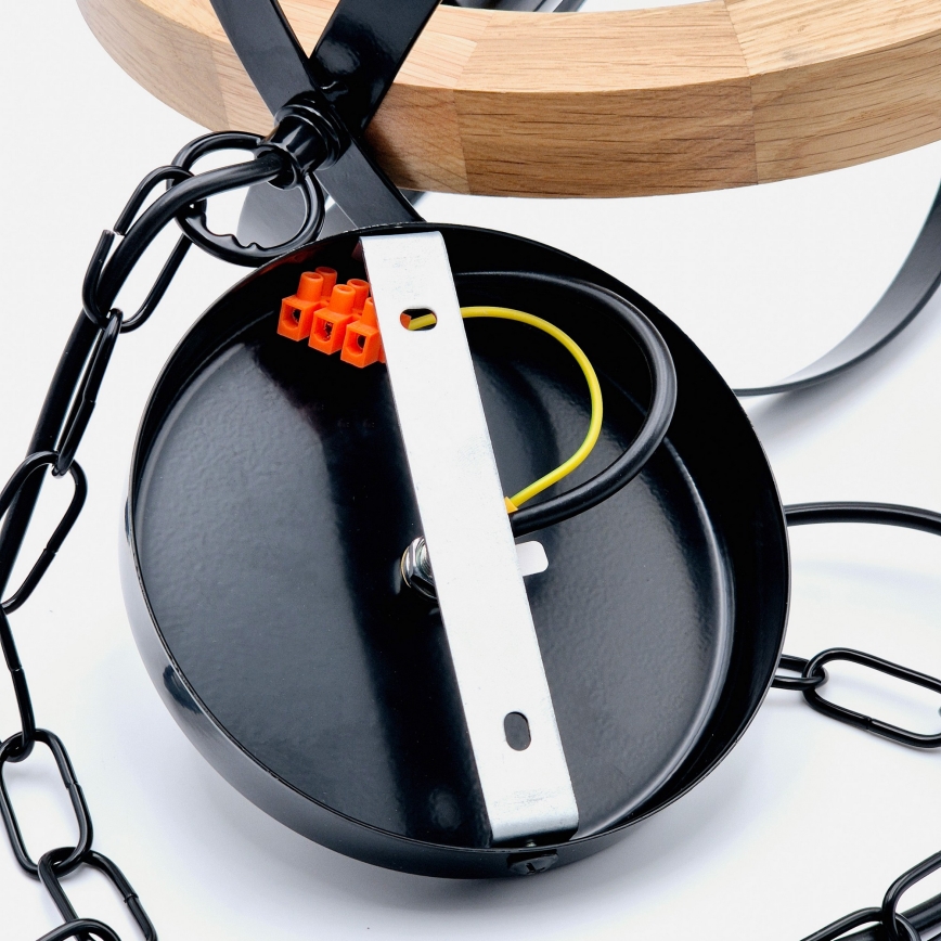 Hanglamp aan een ketting ONDA 1xE27/15W/230V zwart/eiken