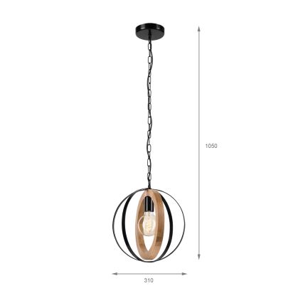 Hanglamp aan een ketting ONDA 1xE27/15W/230V zwart/eiken
