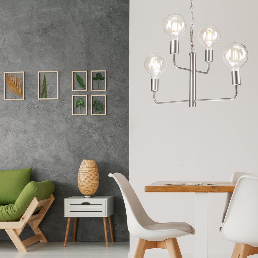 Hanglamp aan een ketting ORLANDO 4xE27/60W/230V zilver