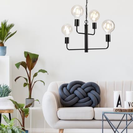Hanglamp aan een ketting ORLANDO 4xE27/60W/230V zwart