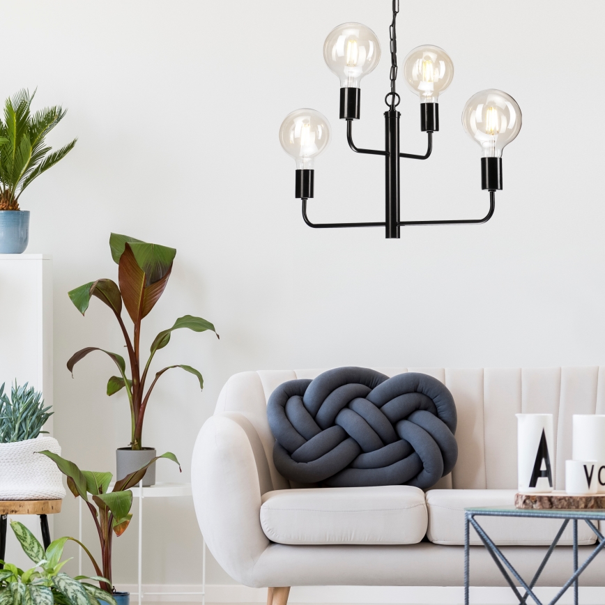 Hanglamp aan een ketting ORLANDO 4xE27/60W/230V zwart