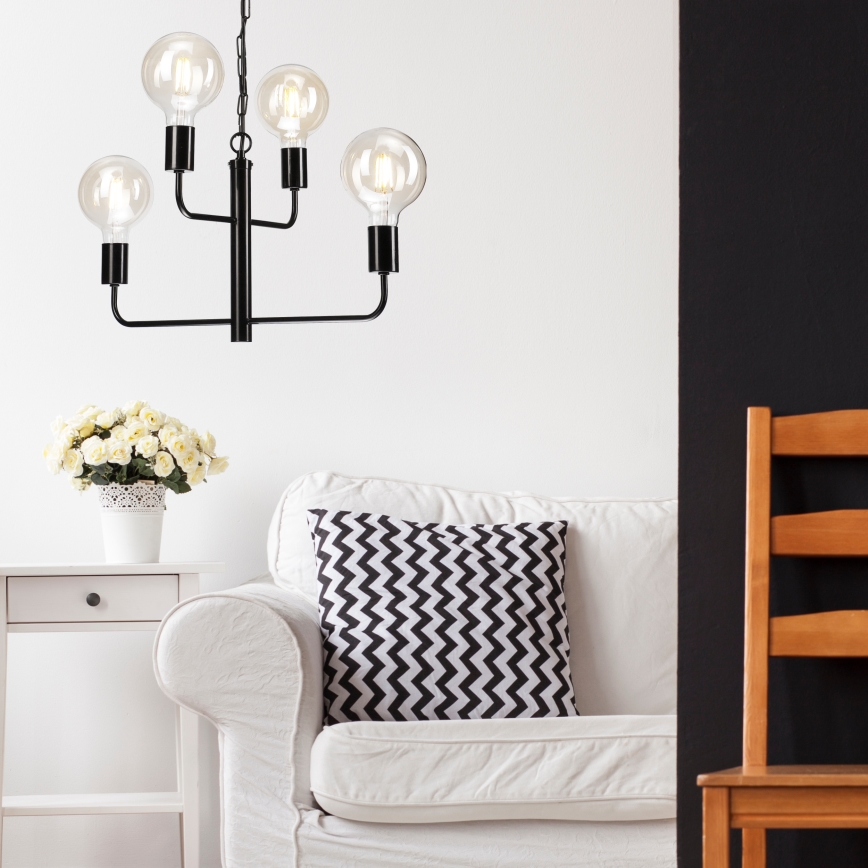 Hanglamp aan een ketting ORLANDO 4xE27/60W/230V zwart