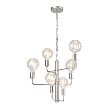 Hanglamp aan een ketting ORLANDO 6xE27/60W/230V zilver