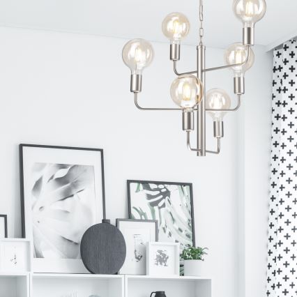 Hanglamp aan een ketting ORLANDO 6xE27/60W/230V zilver