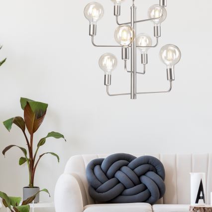 Hanglamp aan een ketting ORLANDO 8xE27/60W/230V zilver