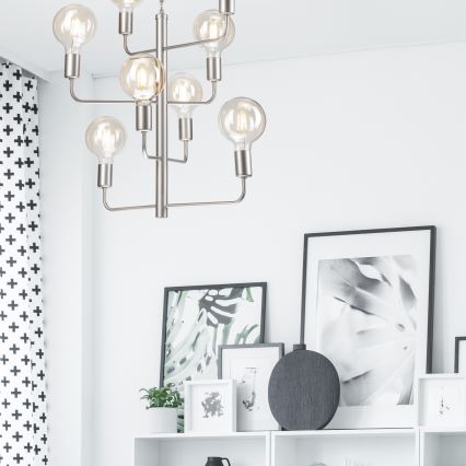 Hanglamp aan een ketting ORLANDO 8xE27/60W/230V zilver