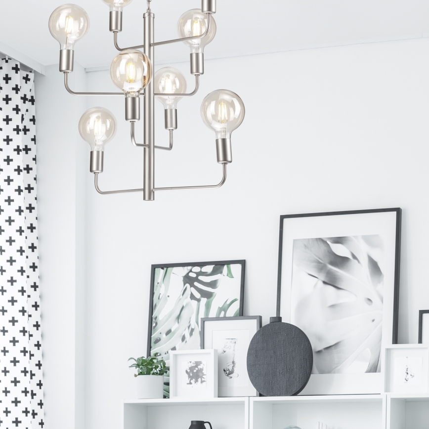 Hanglamp aan een ketting ORLANDO 8xE27/60W/230V zilver