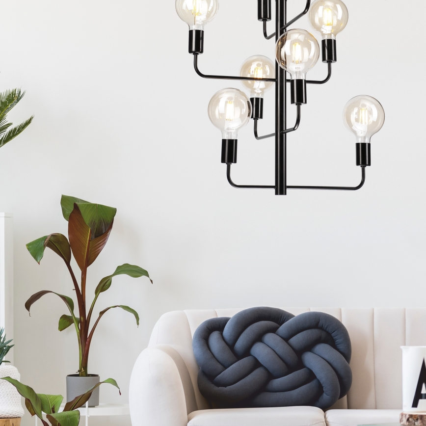Hanglamp aan een ketting ORLANDO 8xE27/60W/230V zwart