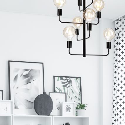 Hanglamp aan een ketting ORLANDO 8xE27/60W/230V zwart