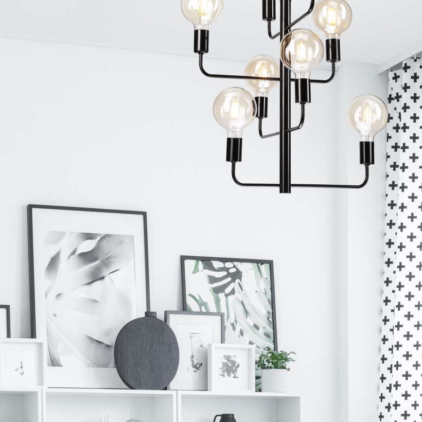 Hanglamp aan een ketting ORLANDO 8xE27/60W/230V zwart