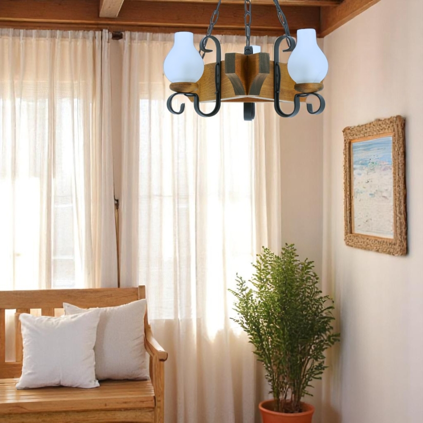 Hanglamp aan een ketting QUEEN 3xE14/40W/230V beuken