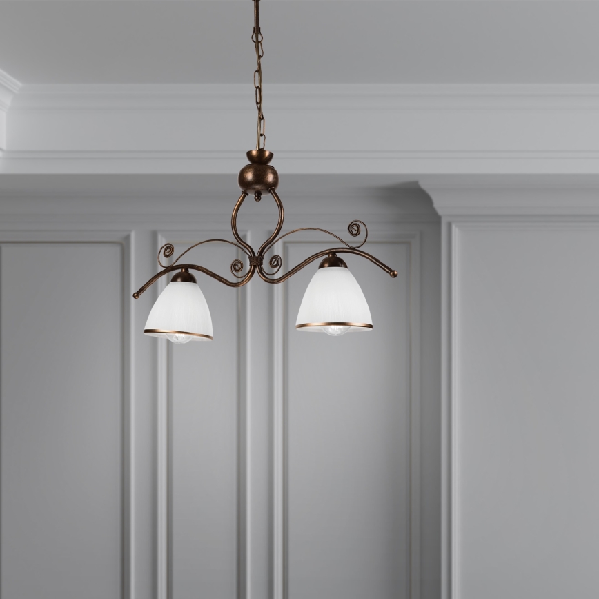 Hanglamp aan een ketting RETRO 2xE27/60W/230V koper/patina