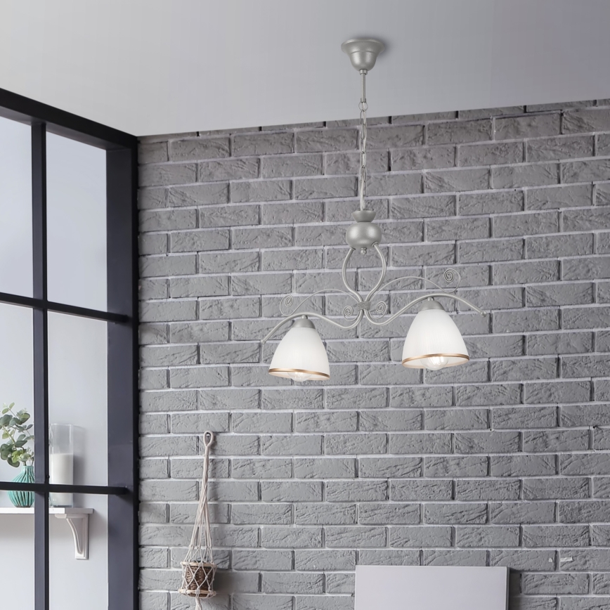 Hanglamp aan een ketting RETRO 2xE27/60W/230V zilver