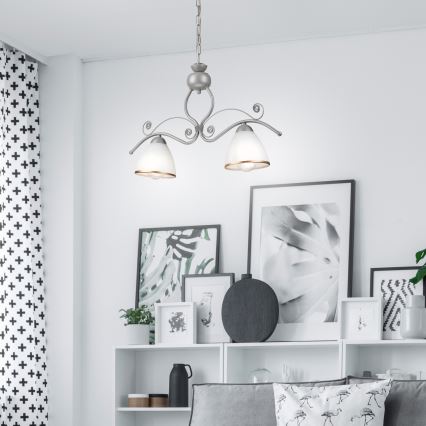 Hanglamp aan een ketting RETRO 2xE27/60W/230V zilver