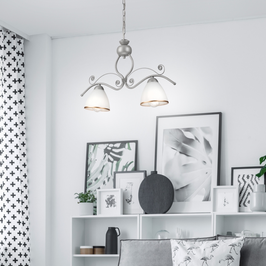 Hanglamp aan een ketting RETRO 2xE27/60W/230V zilver