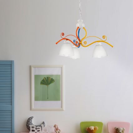 Hanglamp aan een ketting RETRO 3xE27/60W/230V wit/kleurrijk