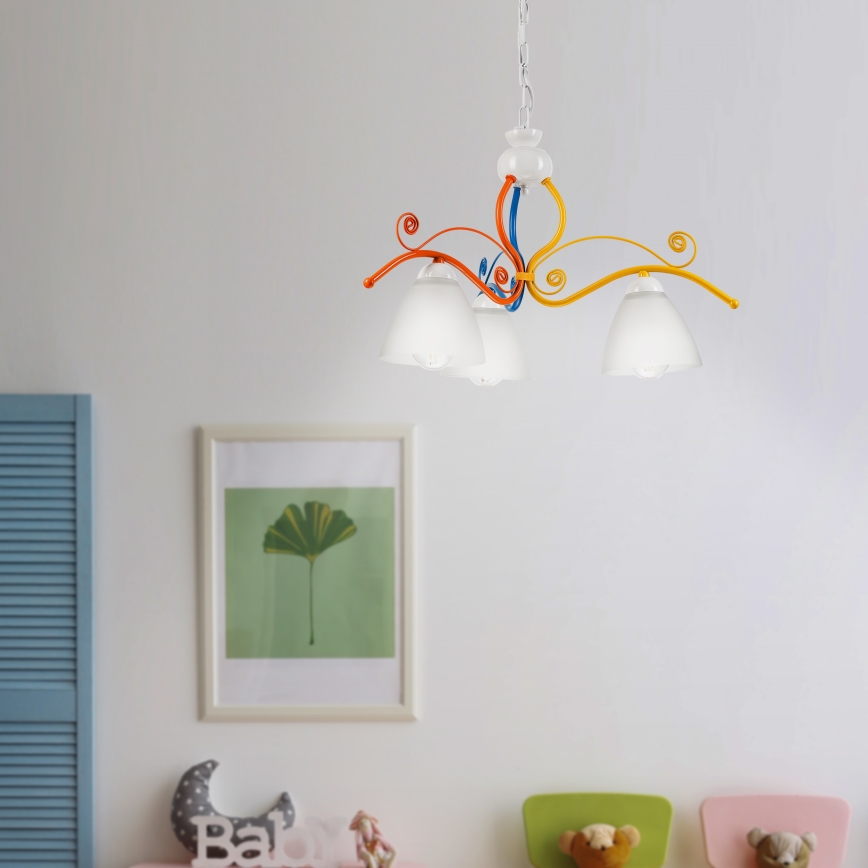 Hanglamp aan een ketting RETRO 3xE27/60W/230V wit/kleurrijk