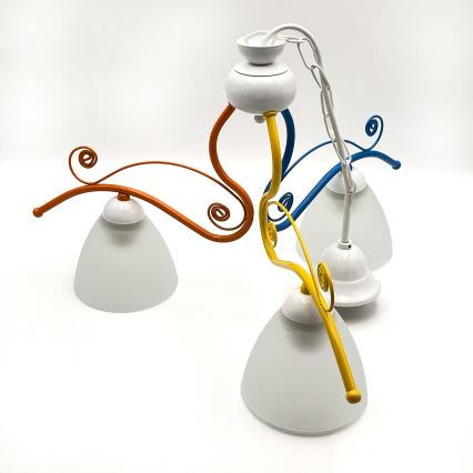 Hanglamp aan een ketting RETRO 3xE27/60W/230V wit/kleurrijk