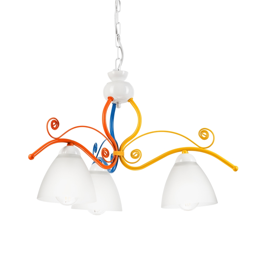 Hanglamp aan een ketting RETRO 3xE27/60W/230V wit/kleurrijk