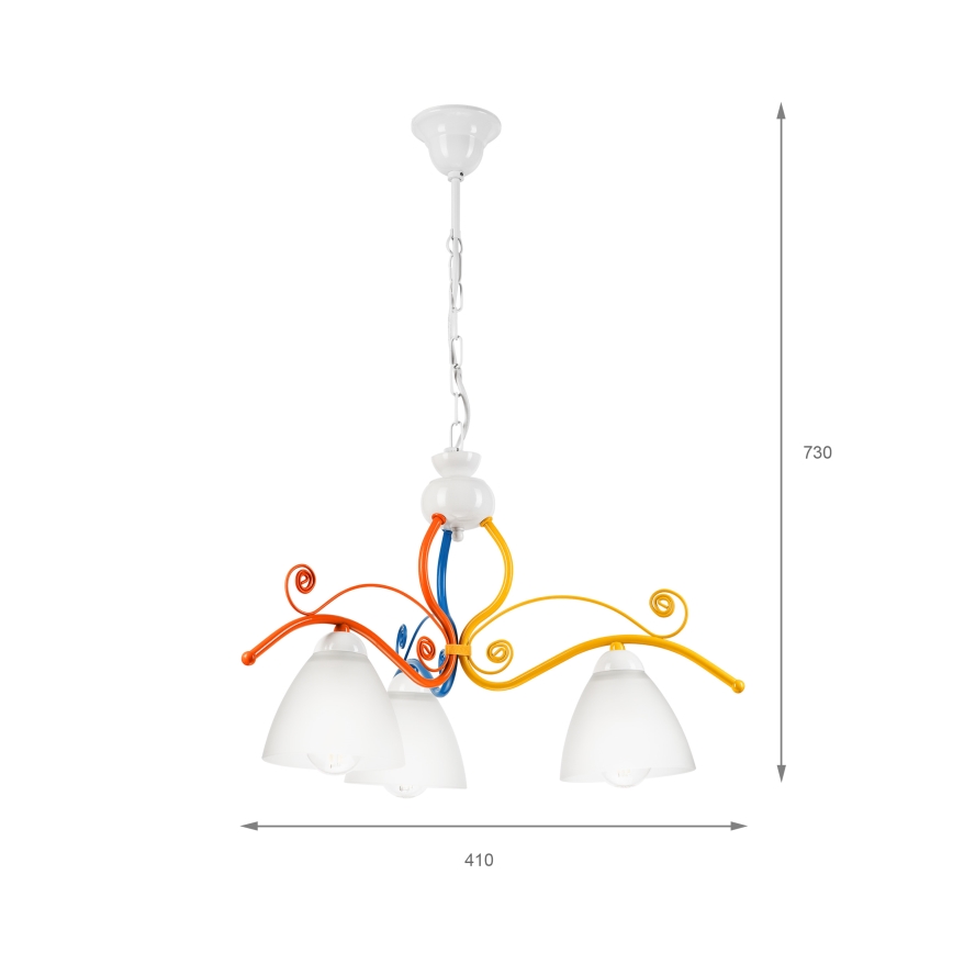 Hanglamp aan een ketting RETRO 3xE27/60W/230V wit/kleurrijk